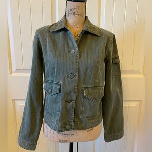 St. John's Bay Ribbed Jacket Women's Med Streetwear Military Style Grunge Green